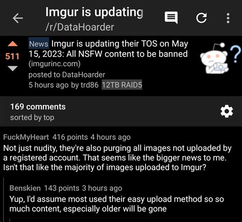 Imgur is updating their TOS on May 15, 2023: All NSFW content。